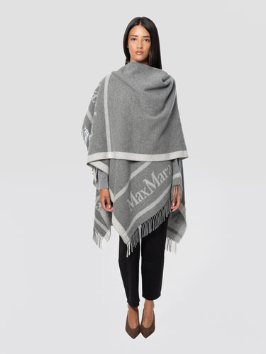 MAX MARA-Poncho in Lana con Frange Hilde Grigio-TRYME Shop