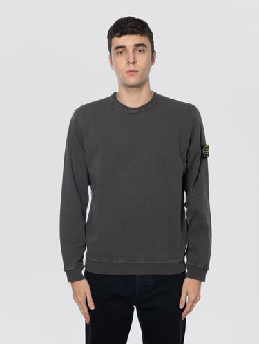 STONE ISLAND-Felpa Girocollo in Cotone Malfilé FIammato Carbone-TRYME Shop