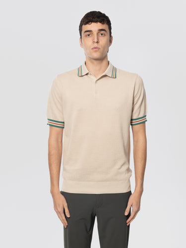 FILIPPO DE LAURENTIIS-Polo in Piquet con Dettagli a Righe a Contrasto Beige-TRYME Shop