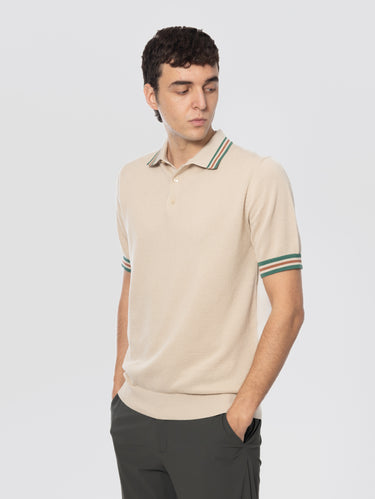 Polo van Piquet met Contrasterende Strepen Beige