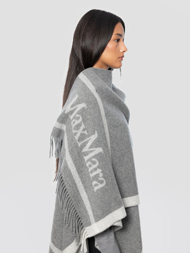 Hilde Wool Poncho with Fringes Gray