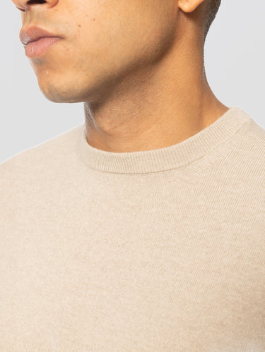 Pull à col rond en laine fine et cachemire écru