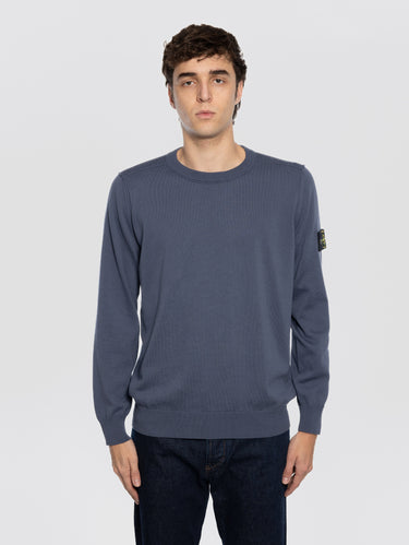 STONE ISLAND-Maglione Girocollo in Cotone Finezza 14 Blu/Grigio-TRYME Shop