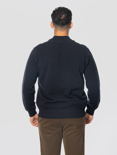 Cardigan zippé en laine et cachemire bleu