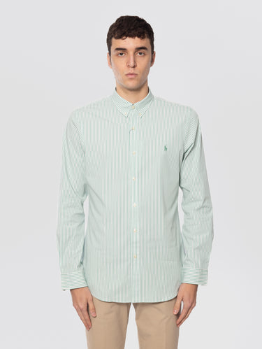 RALPH LAUREN-Camicia in Popeline Stretch a Righe Verde/Bianco-TRYME Shop