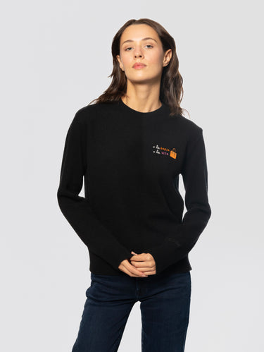 MC2 SAINT BARTH-Maglione Girocollo in Misto Lana con Ricamo O la Borsa o la Vita Nero-TRYME Shop