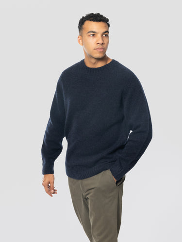 Maglia Girocollo Manica Raglan in Alpaca Blu Navy