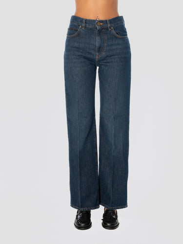 PINKO-Jeans Wide Leg con Gamba Ampia Blu Scuro-TRYME Shop