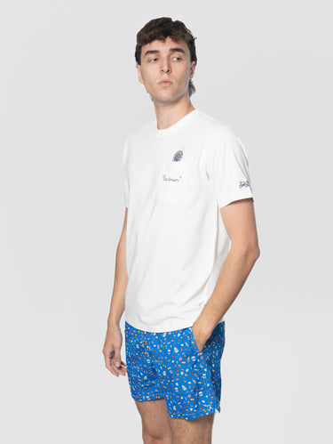 White T-shirt with pocket and Bartman embroidered print