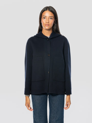 MAX MARA-Cappotto Corto con Cappuccio Blu-TRYME Shop