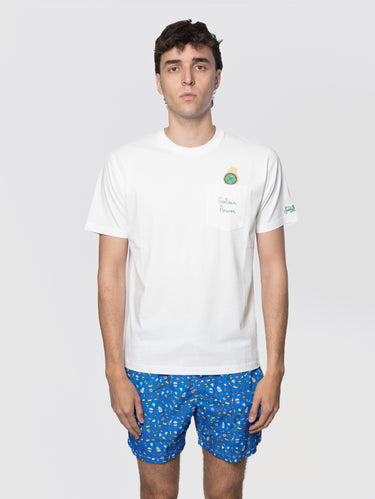 MC2 SAINT BARTH-T-shirt con Taschino e Stampa con Ricamo Golden Power Bianco-TRYME Shop