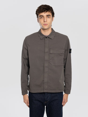 STONE ISLAND-Overshirt con Tasca Applicata sul Petto Carbone-TRYME Shop