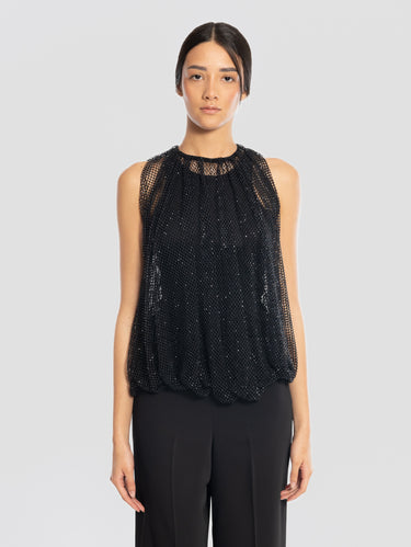 MAX MARA-Top in Rete con Cristalli Nero-TRYME Shop