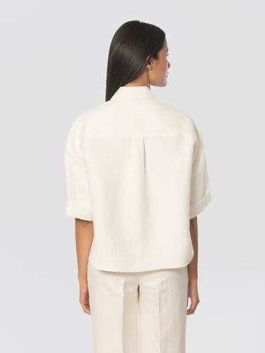 Camicia Utiliy Maniche Corte in Misto Lino Avorio