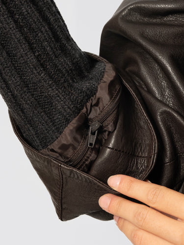 Brown Leather Jacket with Side Zip