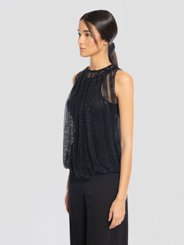 Black Mesh Top with Crystals