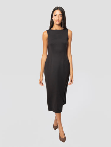 Black Neoprene Jersey Sheath Dress