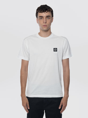 STONE ISLAND-T-shirt con Patch Logo Compass sul Petto Bianco-TRYME Shop