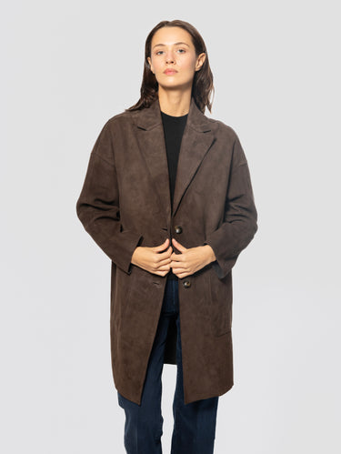 THE JACKIE-Cappotto in Pelle Bonded Suede Marrone-TRYME Shop