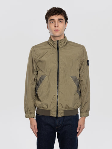 STONE ISLAND-Giacca in Reps di Nylon dall'Aspetto Stropicciato Verde Militare-TRYME Shop