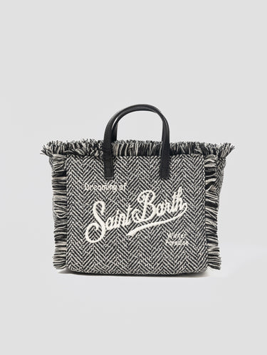 MC2 SAINT BARTH-Borsa Motivo Spigato e Strass Vanity Mini Nero/Bianco-TRYME Shop