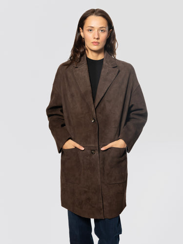Brown Bonded Suede Leather Coat