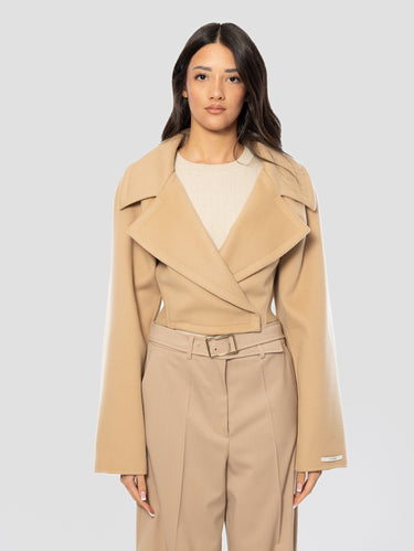 MAX MARA-Cappotto Corto in Lana Aderente Caramello-TRYME Shop