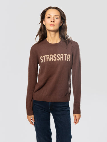 MC2 SAINT BARTH-Maglione Girocollo Strassata con Strass Marrone-TRYME Shop