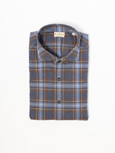 XACUS-Camicia a Quadri in Flanella Marrone/Blu-TRYME Shop