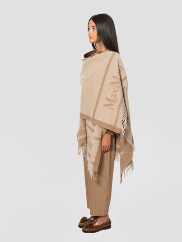 Hilde Wool Poncho with Fringes Cacha'