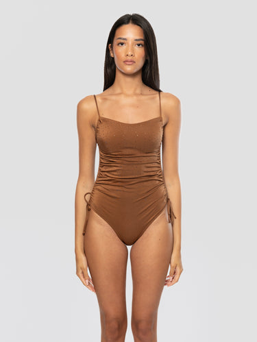 MC2 SAINT BARTH-Costume Intero con Dettaglio Strass Marrone-TRYME Shop