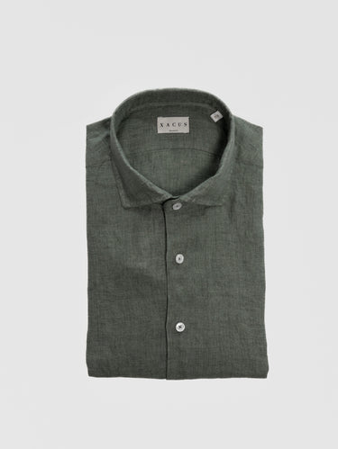 XACUS-Camicia in Lino Tinta Unita Verde-TRYME Shop