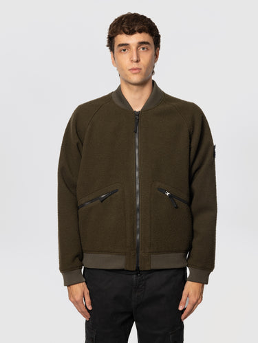 STONE ISLAND-Bomber in Panno Ratinato Verde Miltare-TRYME Shop