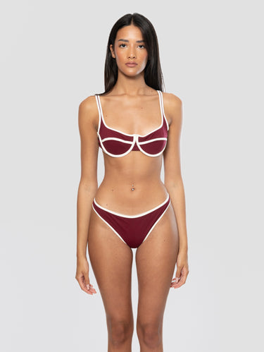 MC2 SAINT BARTH-Costume a Balconcino con Profili a Contrasto Bordeaux/Bianco-TRYME Shop