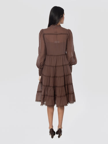 Robe à volants en mousseline de coton marron