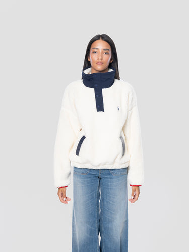 RALPH LAUREN-Pile a Pelo Alto con Ricamo Polo Bear Bianco-TRYME Shop