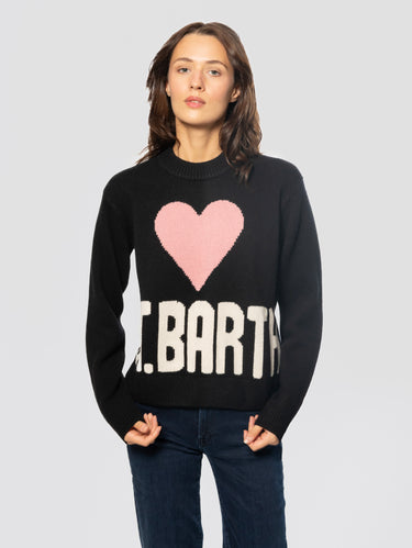MC2 SAINT BARTH-Maglione Oversize con Cuore e Scritta St. Barth Nero-TRYME Shop
