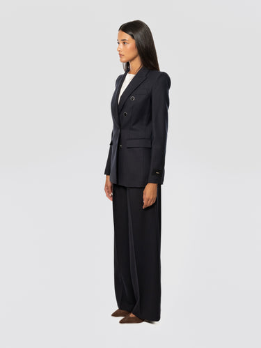 Blue Wide-Leg Trousers with Elastic Waistband