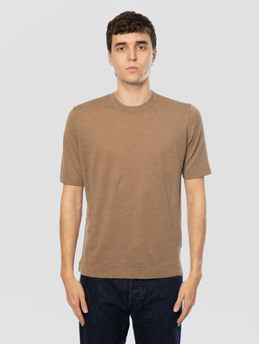 FILIPPO DE LAURENTIIS-Maglia Girocollo in Lino e Cotone Tortora-TRYME Shop