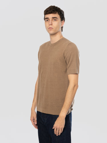 Taupe Linen and Cotton Crew Neck Sweater
