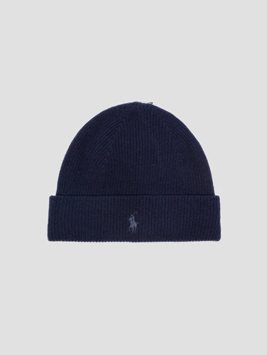 RALPH LAUREN-Berretto in Cashmere con Risvolto Blu-TRYME Shop