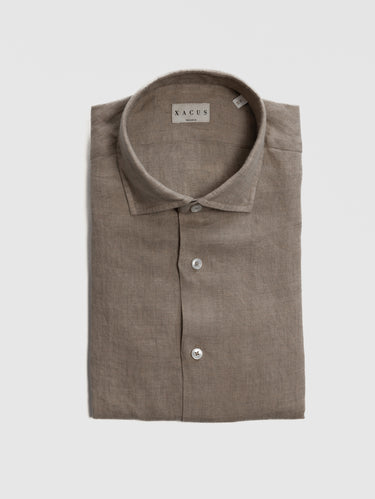 XACUS-Camicia in Lino Tinta Unita Tortora-TRYME Shop