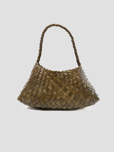 DRAGON DIFFUSION-Borsa Baguette in Pelle Intrecciata Rosanna Khaki-TRYME Shop