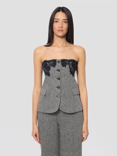 ERMANNO FIRENZE-Corpetto in Tweed con Inserti in Pizzo Grigio-TRYME Shop