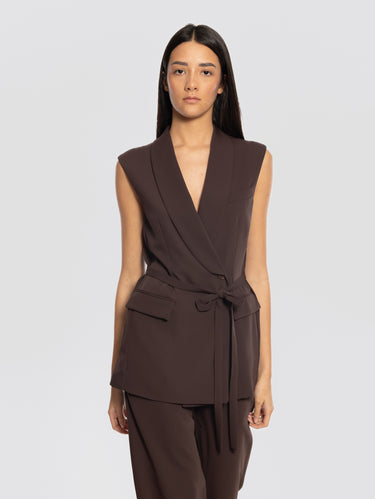 P.A.R.O.S.H.-Gilet in Cady Doppiopetto Marrone-TRYME Shop