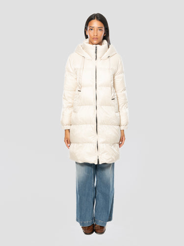 MAX MARA-Piumino Imbottito Midi con Cappuccio Vaniglia-TRYME Shop