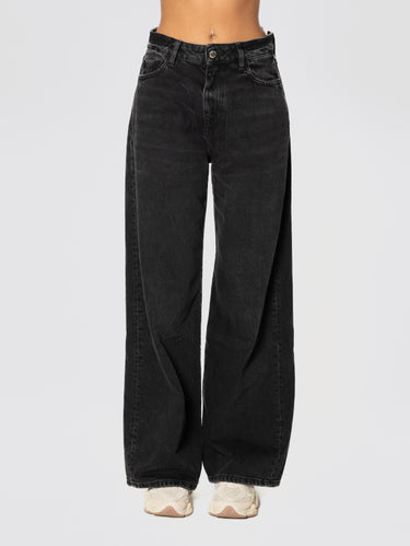 ICON DENIM-Jeans Debby Wide Leg con Vita Media Nero-TRYME Shop