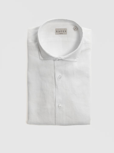 XACUS-Camicia in Lino Tinta Unita Bianco-TRYME Shop