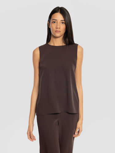 P.A.R.O.S.H.-Blusa in Cady Girocollo Marrone-TRYME Shop