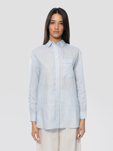 MAX MARA MM-Camicia Oversize in Lino Celeste-TRYME Shop